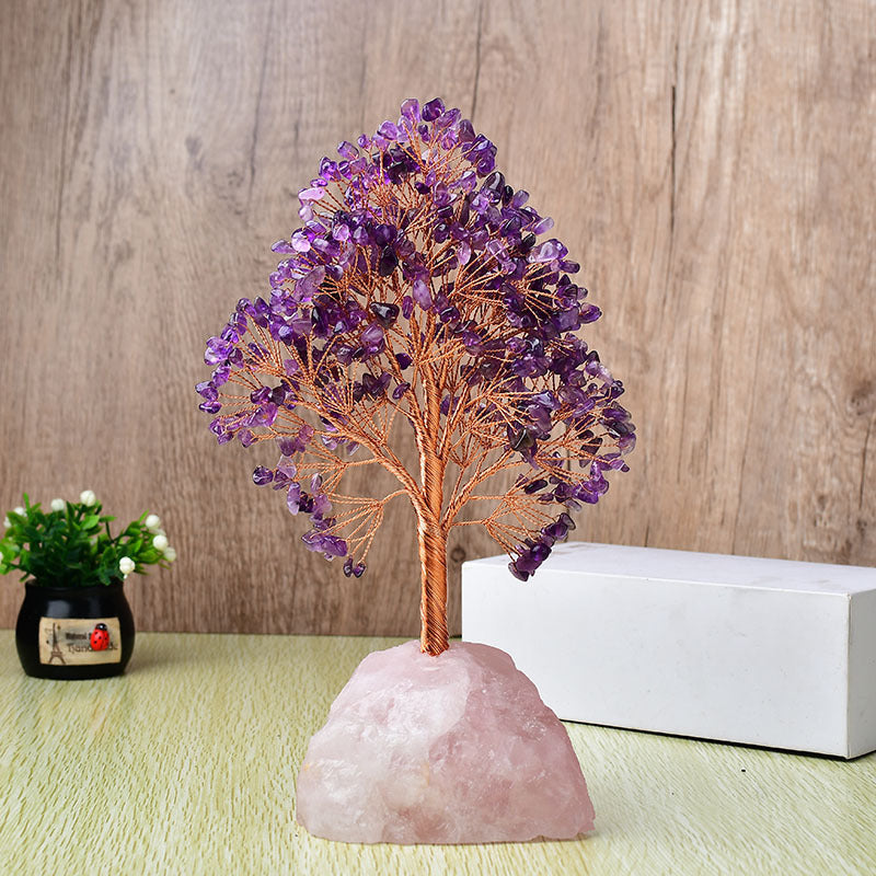 Energetic Copper Crystal Tree on Rose Quartz – 25 cm