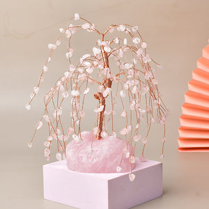 Energetic Copper Willow Tree on Rose Quartz – 21 cm