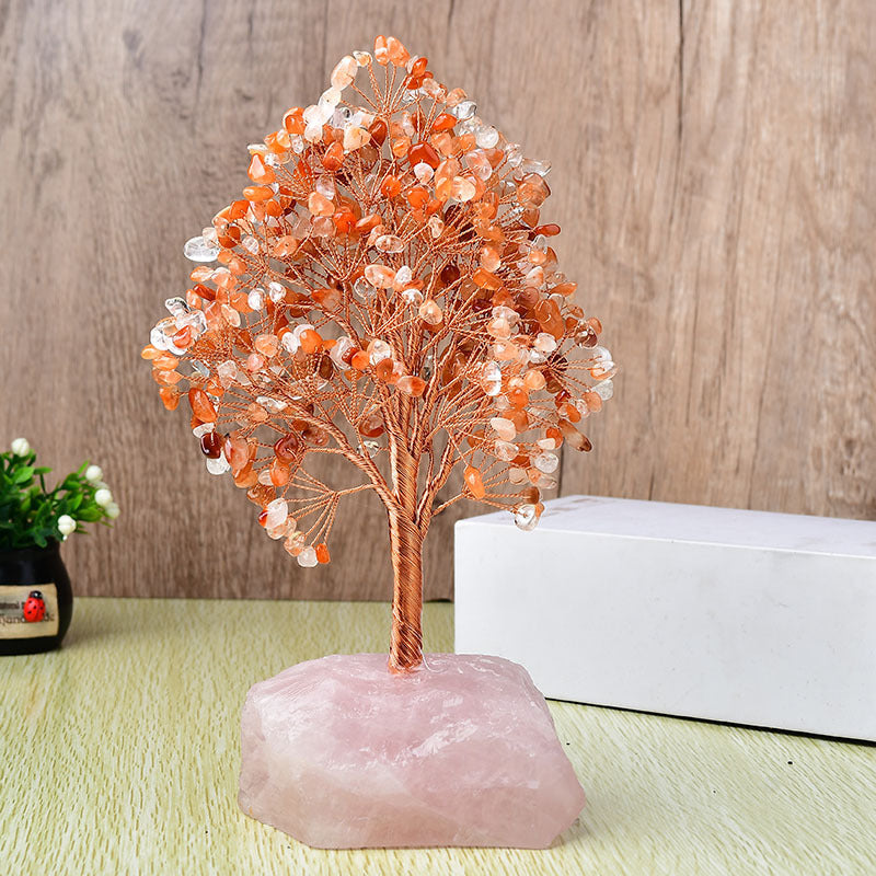 Energetic Copper Crystal Tree on Rose Quartz – 25 cm