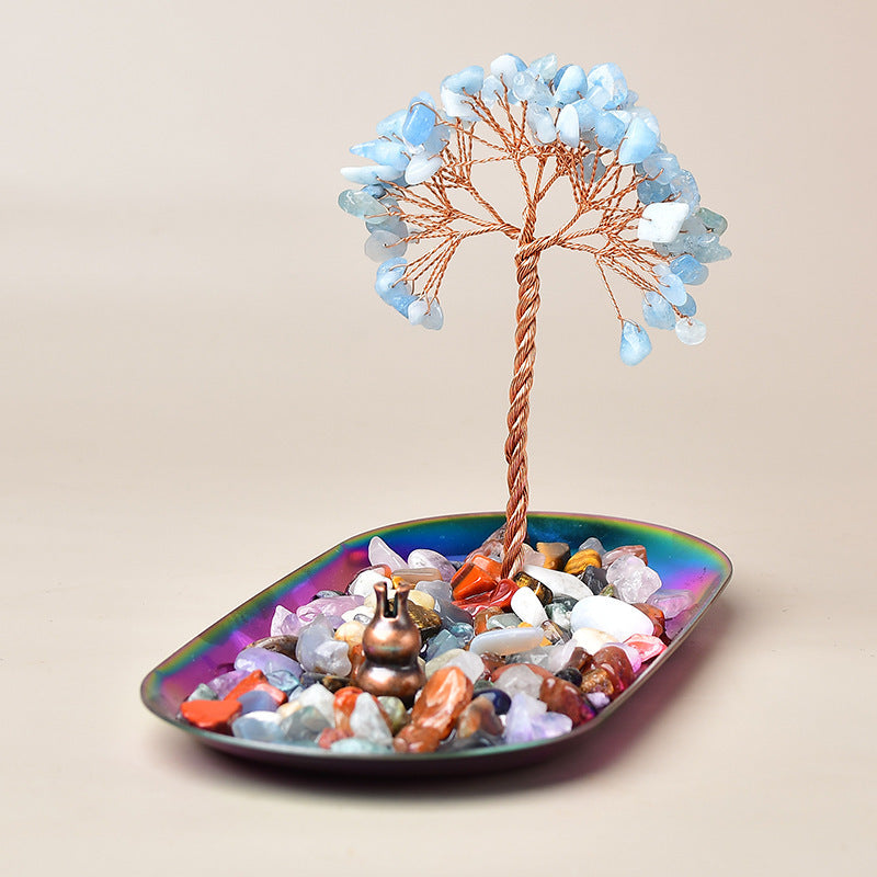 Mini Copper Crystal Tree on Iridescent Tray – 13 cm