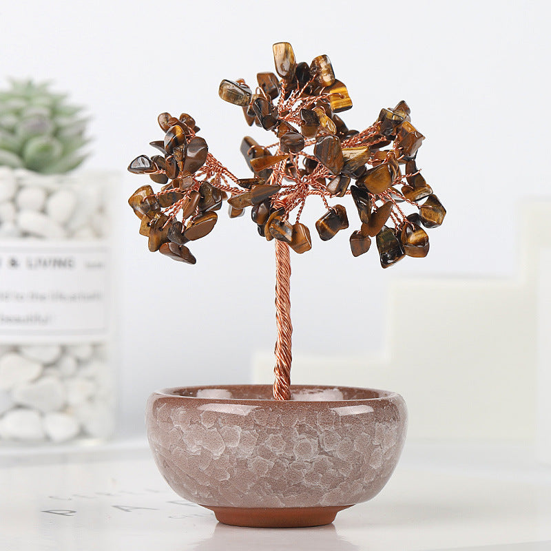 Mini Chakra Copper Crystal Tree in Ceramic Pot – 12 cm