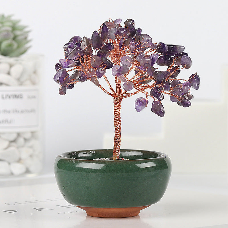 Mini Chakra Copper Crystal Tree in Ceramic Pot – 12 cm