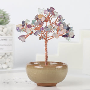 Mini Chakra Copper Crystal Tree in Ceramic Pot – 12 cm