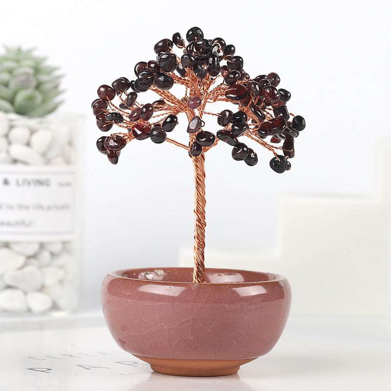 Mini Chakra Copper Crystal Tree in Ceramic Pot – 12 cm
