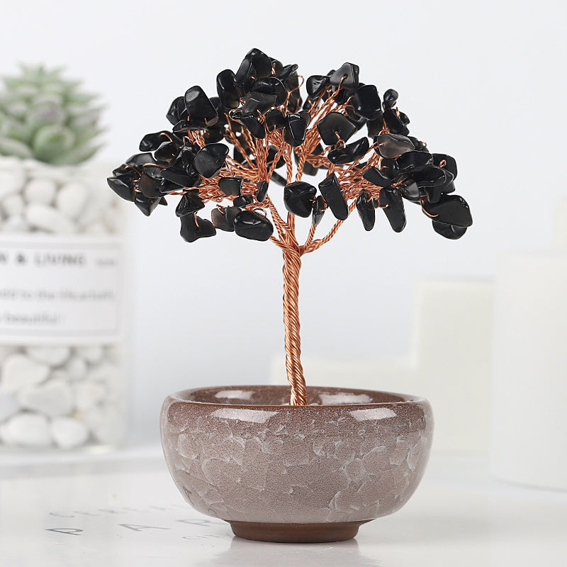 Mini Chakra Copper Crystal Tree in Ceramic Pot – 12 cm