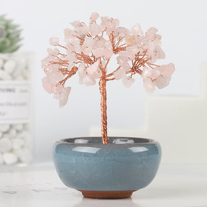 Mini Chakra Copper Crystal Tree in Ceramic Pot – 12 cm