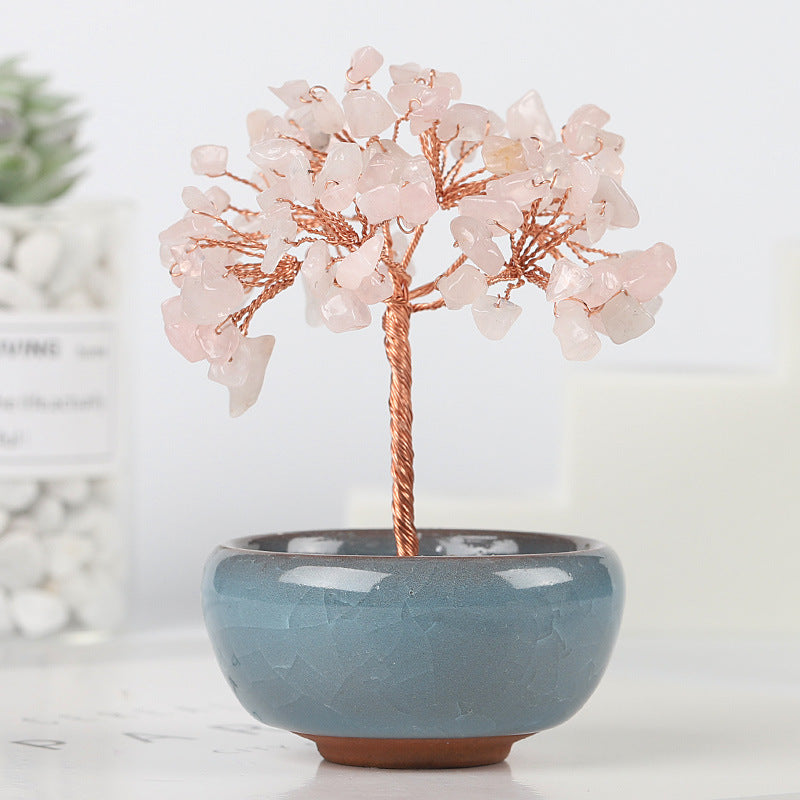 Mini Chakra Copper Crystal Tree in Ceramic Pot – 12 cm