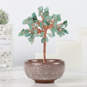 Mini Chakra Copper Crystal Tree in Ceramic Pot – 12 cm