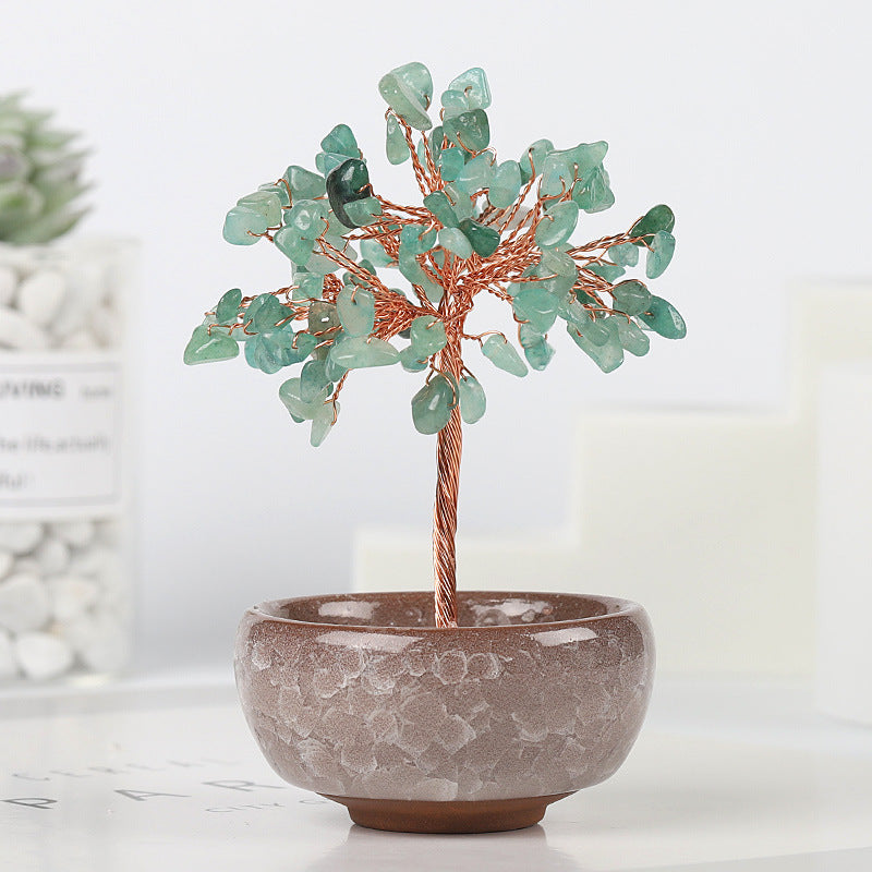 Mini Chakra Copper Crystal Tree in Ceramic Pot – 12 cm
