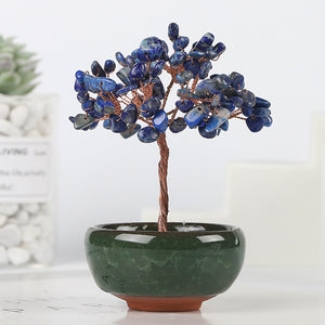 Mini Chakra Copper Crystal Tree in Ceramic Pot – 12 cm