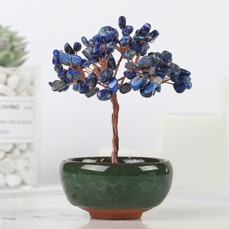 Mini Chakra Copper Crystal Tree in Ceramic Pot – 12 cm