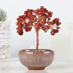 Mini Chakra Copper Crystal Tree in Ceramic Pot – 12 cm