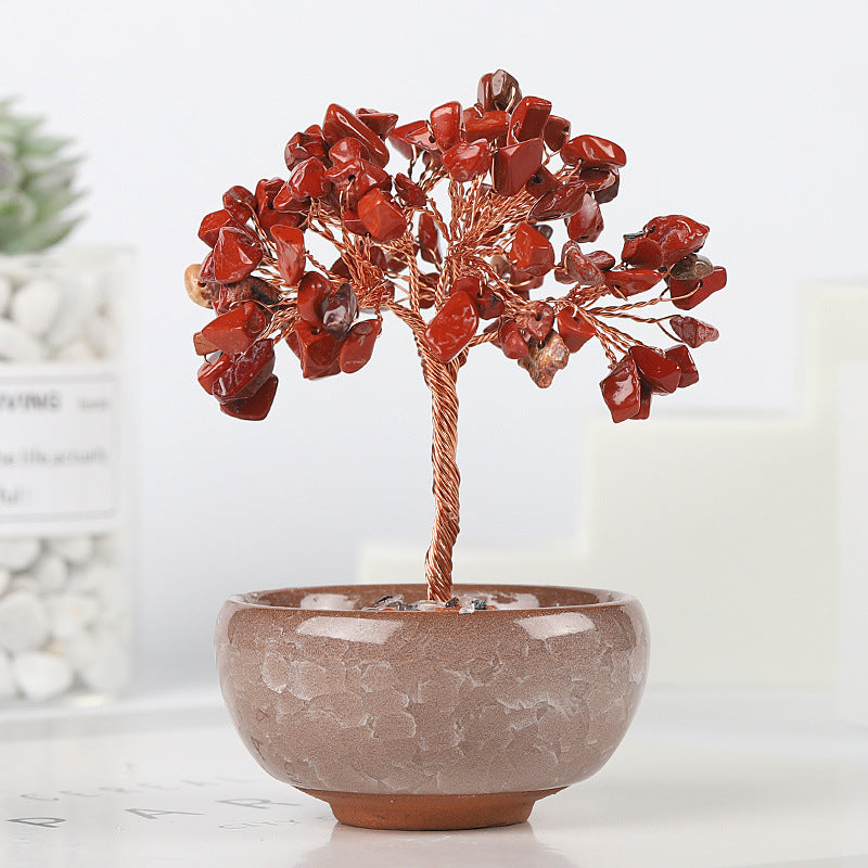 Mini Chakra Copper Crystal Tree in Ceramic Pot – 12 cm