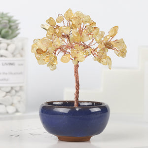 Mini Chakra Copper Crystal Tree in Ceramic Pot – 12 cm