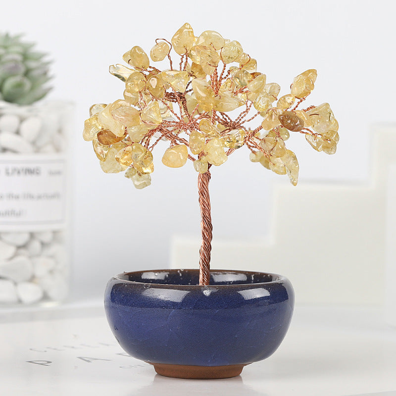 Mini Chakra Copper Crystal Tree in Ceramic Pot – 12 cm