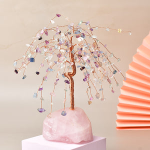 Energetic Copper Willow Tree on Rose Quartz – 21 cm
