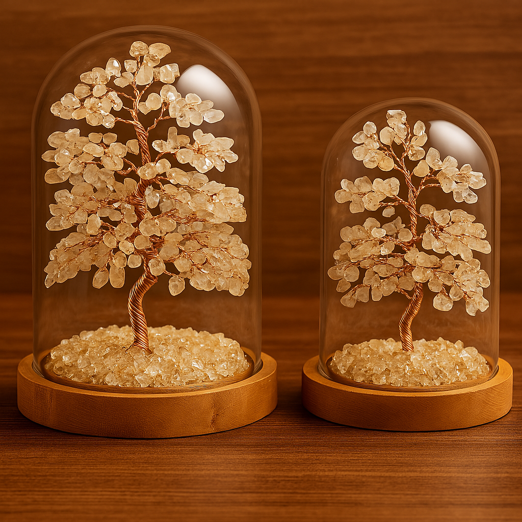 Energetic Copper Crystal Tree with Glass Dome – Large (21 cm) / Small (18 cm)