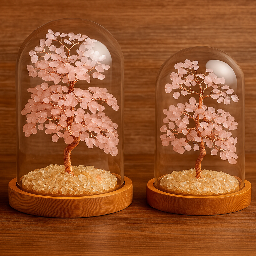 Energetic Copper Crystal Tree with Glass Dome – Large (21 cm) / Small (18 cm)