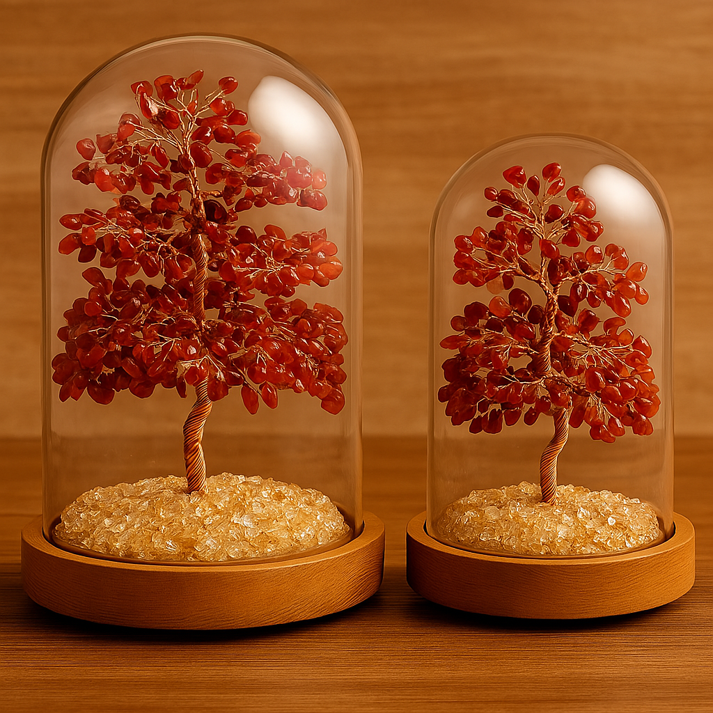Energetic Copper Crystal Tree with Glass Dome – Large (21 cm) / Small (18 cm)