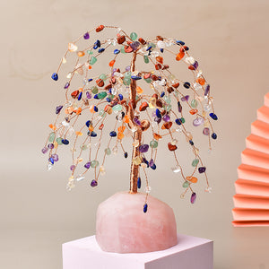 Energetic Copper Willow Tree on Rose Quartz – 21 cm
