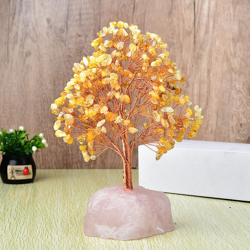 Energetic Copper Crystal Tree on Rose Quartz – 25 cm