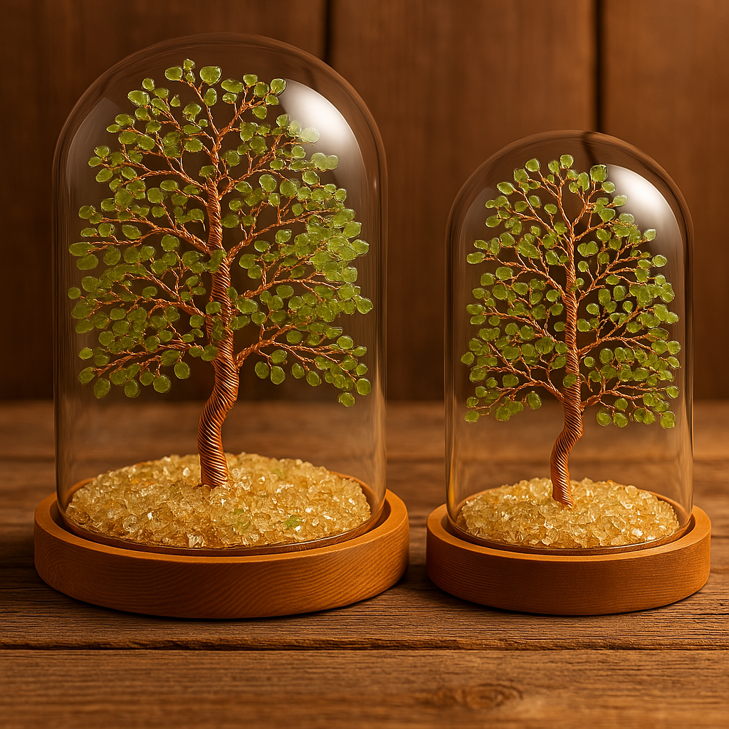 Energetic Copper Crystal Tree with Glass Dome – Large (21 cm) / Small (18 cm)