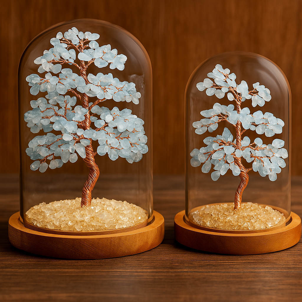 Energetic Copper Crystal Tree with Glass Dome – Large (21 cm) / Small (18 cm)