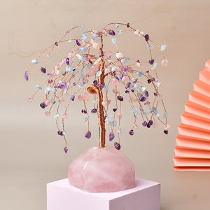 Energetic Copper Willow Tree on Rose Quartz – 21 cm