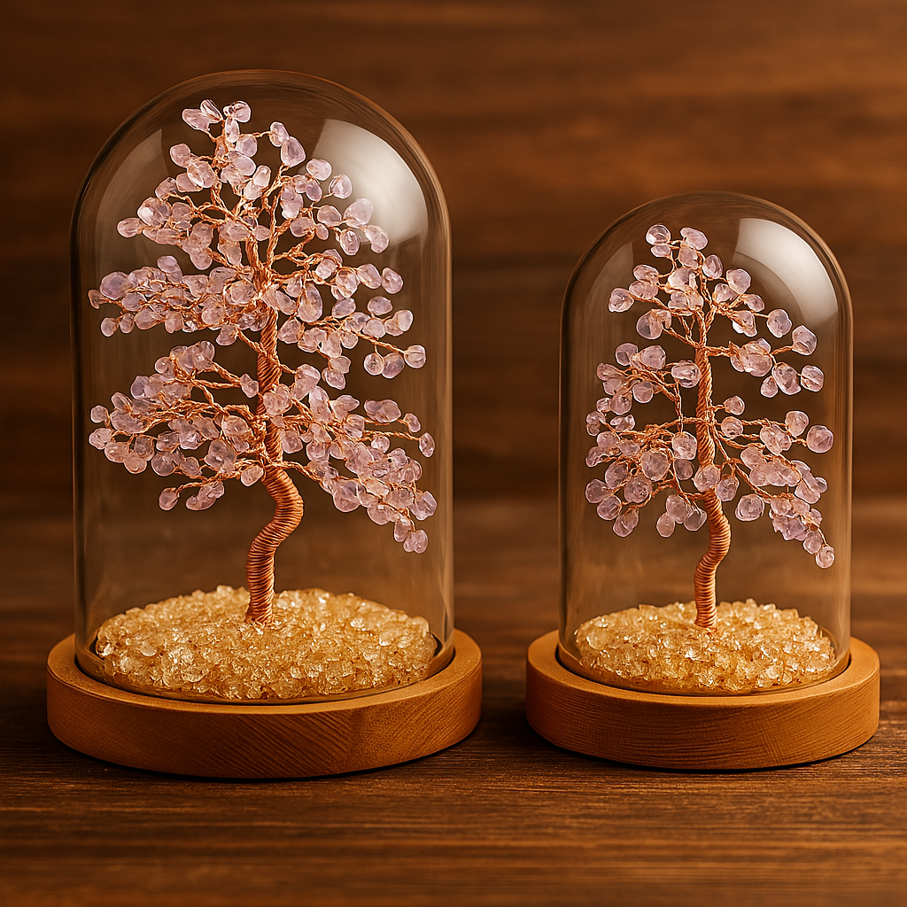Energetic Copper Crystal Tree with Glass Dome – Large (21 cm) / Small (18 cm)