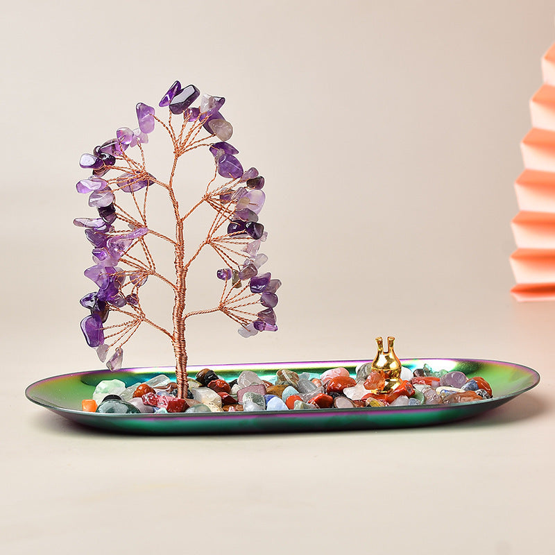 Mini Copper Crystal Tree on Iridescent Tray – 13 cm