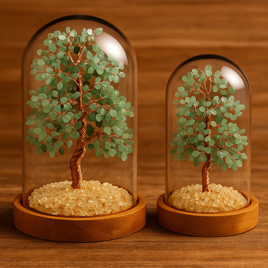 Energetic Copper Crystal Tree with Glass Dome – Large (21 cm) / Small (18 cm)