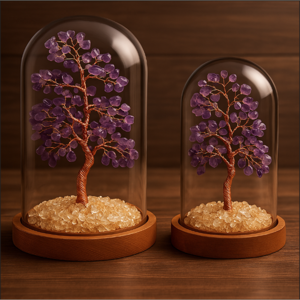 Energetic Copper Crystal Tree with Glass Dome – Large (21 cm) / Small (18 cm)