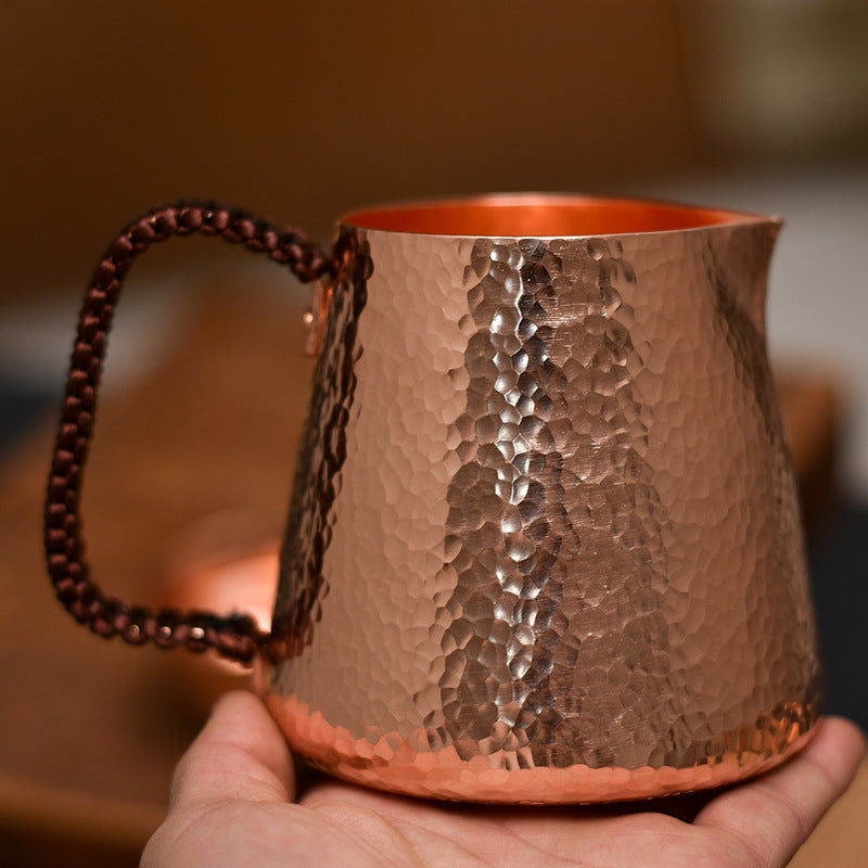 Hand-Hammered Copper Fair Mug – Wide-Bottom Design (Wooden Handle / Copper Handle)