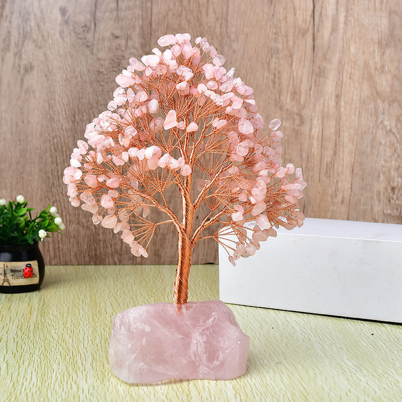 Energetic Copper Crystal Tree on Rose Quartz – 25 cm