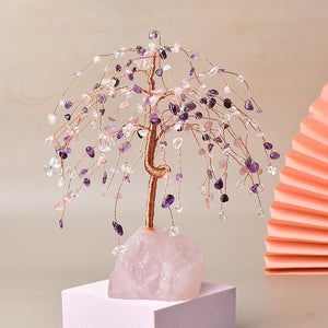 Energetic Copper Willow Tree on Rose Quartz – 21 cm