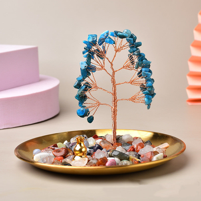 Mini Copper Crystal Tree on Brass Tray – 12 cm