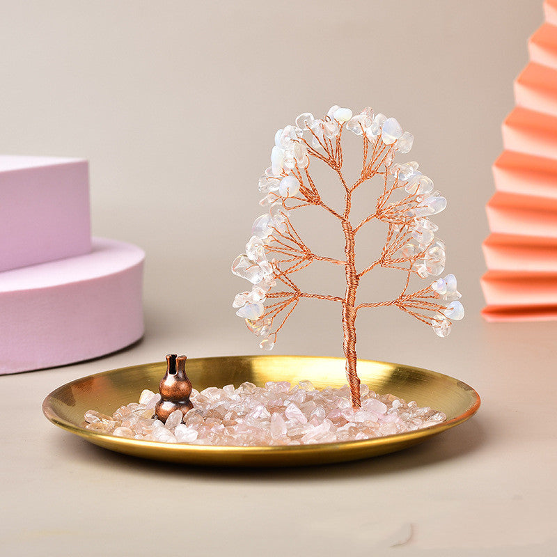 Mini Copper Crystal Tree on Brass Tray – 12 cm