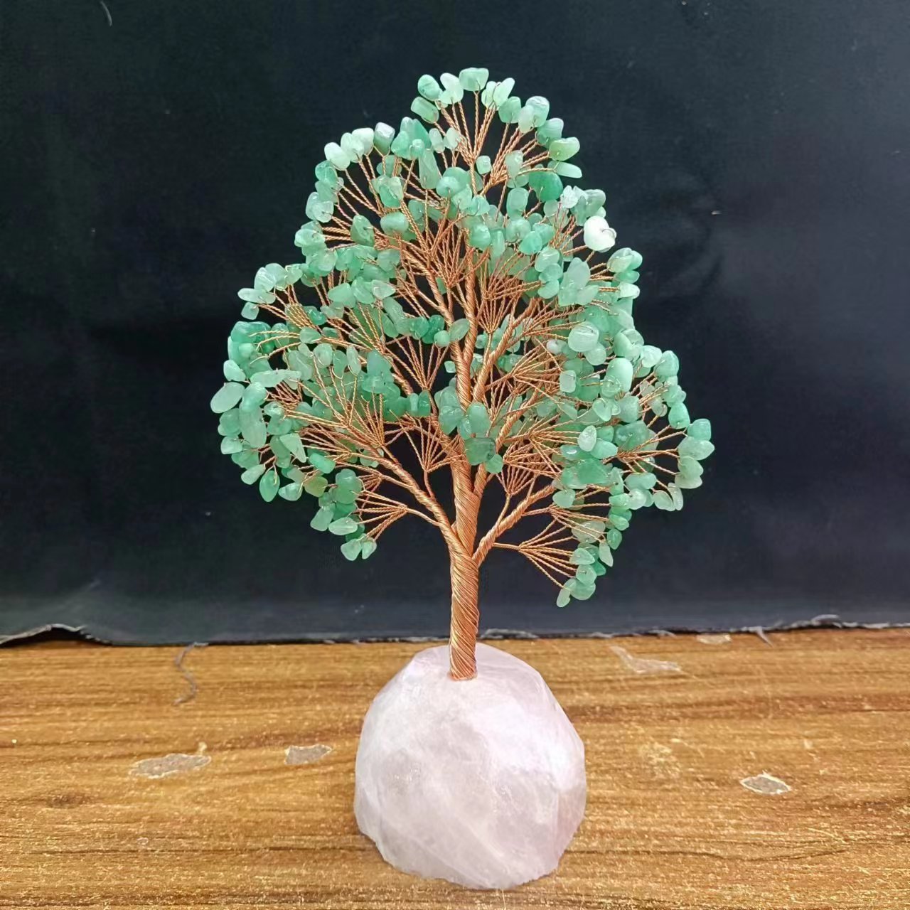 Energetic Copper Crystal Tree on Rose Quartz – 25 cm
