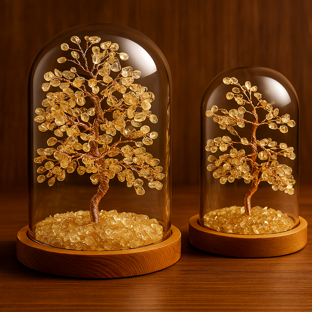 Energetic Copper Crystal Tree with Glass Dome – Large (21 cm) / Small (18 cm)